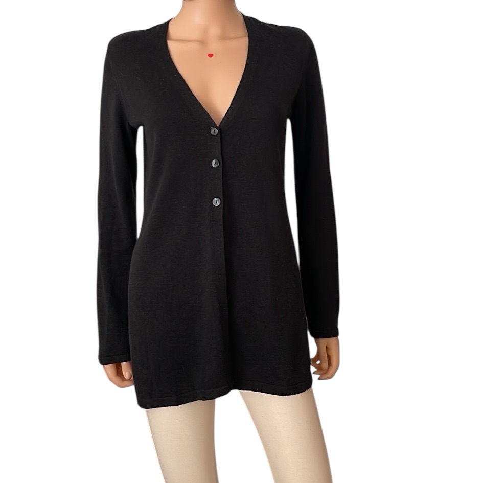 Vintage J. Jill Black Linen Blend V-Neck Long Sleeve Button Cardigan